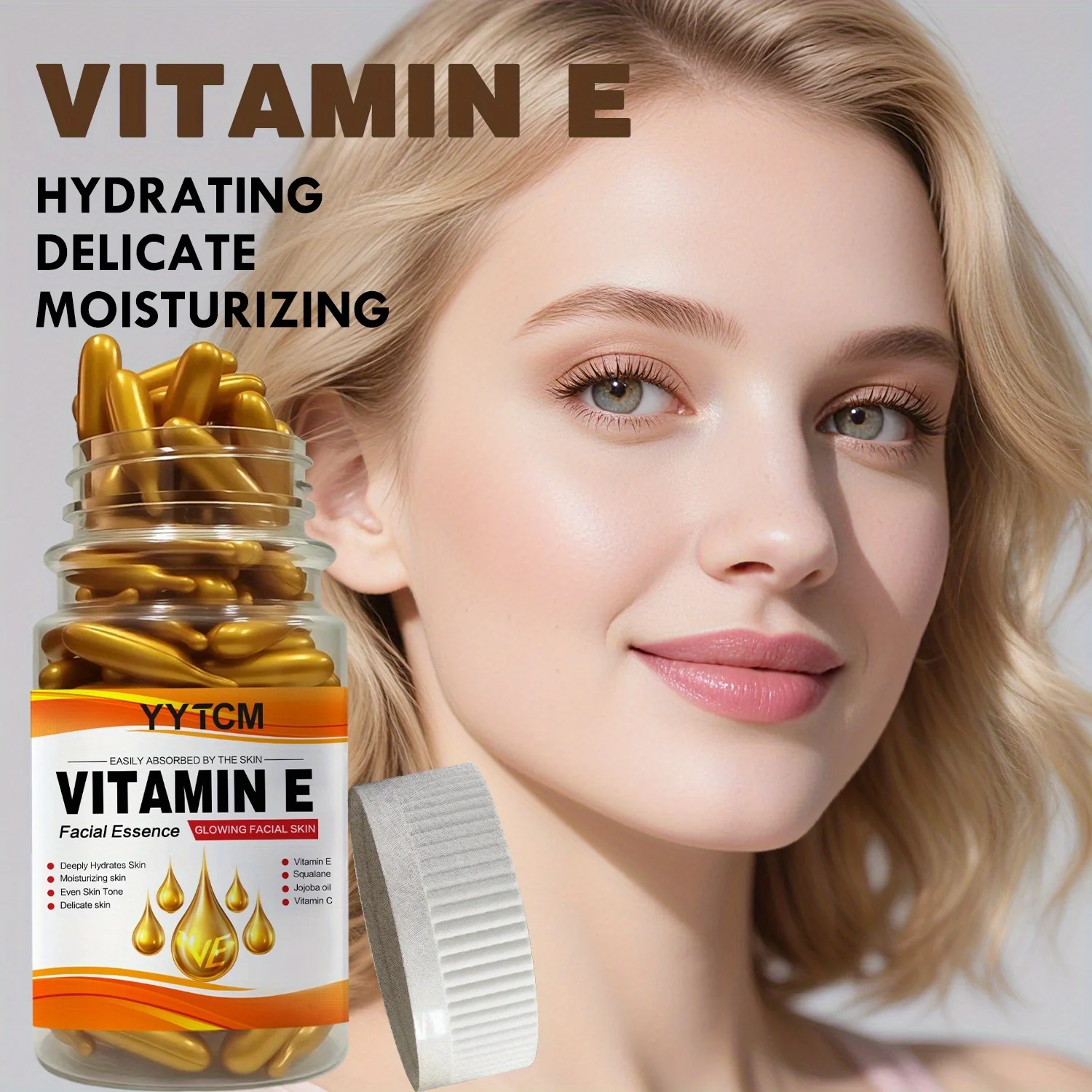 خلاصة كبسولة الترطيب العميق من فيتامين E، ترطيب وتنعيم البشرة، تحتوي على سكوالان نباتية، فيتامين C، خلاصة ترطيب وتفتيح عميق للبشرة (0.4 جرام × 90 كبسولة)/زجاجة - 1 زجاجة