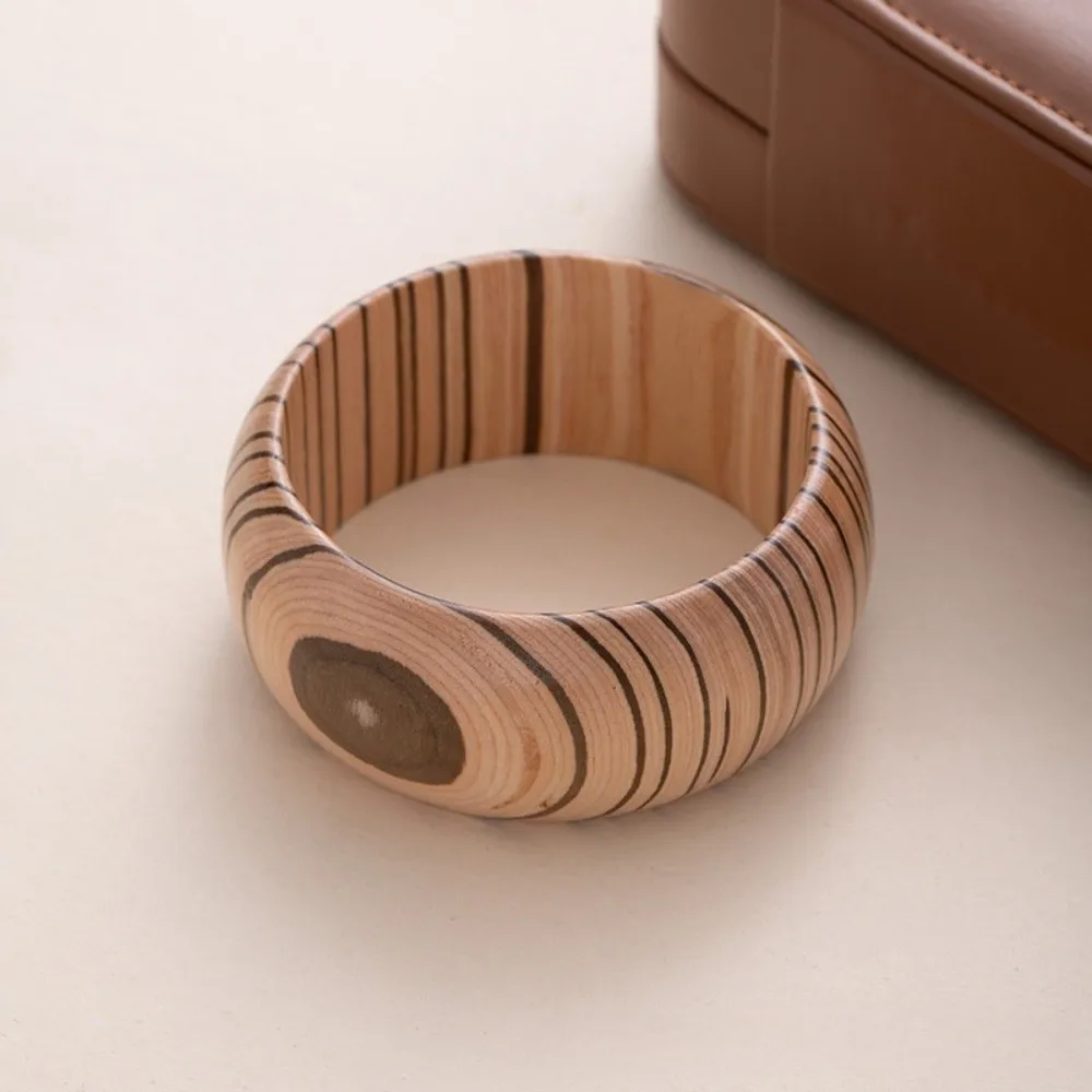 Fashion Geometric Wooden Bracelet Square Round Wood Grain Bangle Stripe Fashion Burlywood Hand Ring Gift