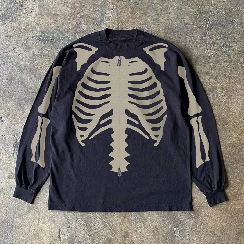 Cseta de Manga Larga de Aodón Puro de 30 g/m², Estilo Urbano Versátil, Estilo Retro Americano, Estampada, Informal, Uni...