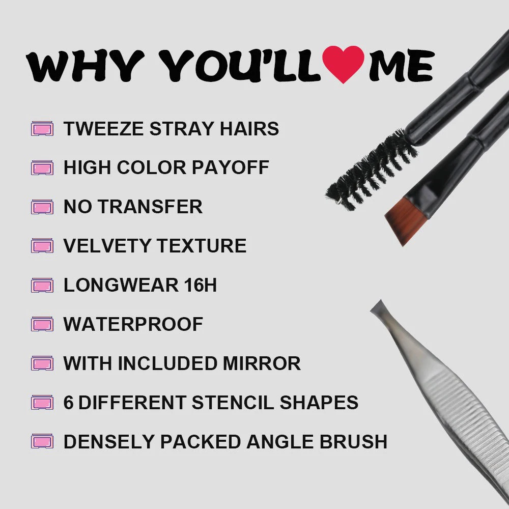 7.5g Private Label Eyebrow Powder Kit Custom Logo 3-color Pallet  Natural Brow Pencil Sticker Brush Set with Tweezer Makeup Bulk