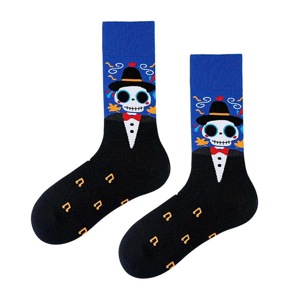 Original Design Colorful Sugar Skull Crew Socks 3 Styles Day of The Dead Novelty Halloween Cotton Socks Unisex Mid Calf Socks