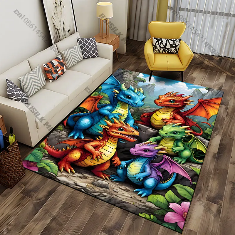 Colorful playful baby dragons carpet Yoga living room room decor children's crawling mat doormat area rug games mat