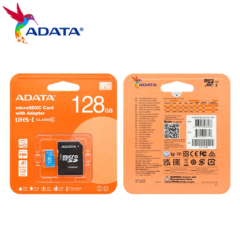 الجملة 5 قطعة بطاقة الذاكرة ADATA 32 جيجابايت 64 جيجابايت 128 جيجابايت مع محول V10 Microsd فلاش TF بطاقة أصلية A1 بطاقة مايكرو SD 5 قطع بطاقات