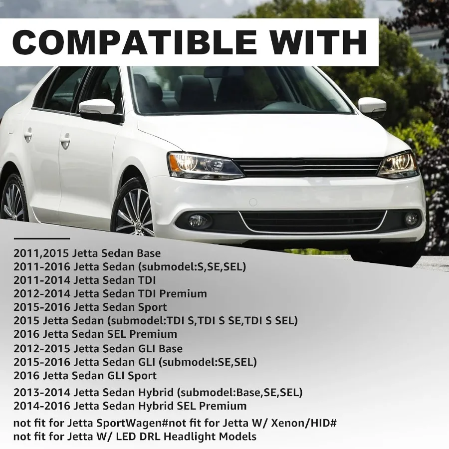 مجموعة المصابيح الأمامية المتوافقة مع 2011-2018 VW Jetta MK6 عدسة شفافة غطاء أسود عاكس واضح مجموعة المصابيح الأمامية الهالوجين، 1x