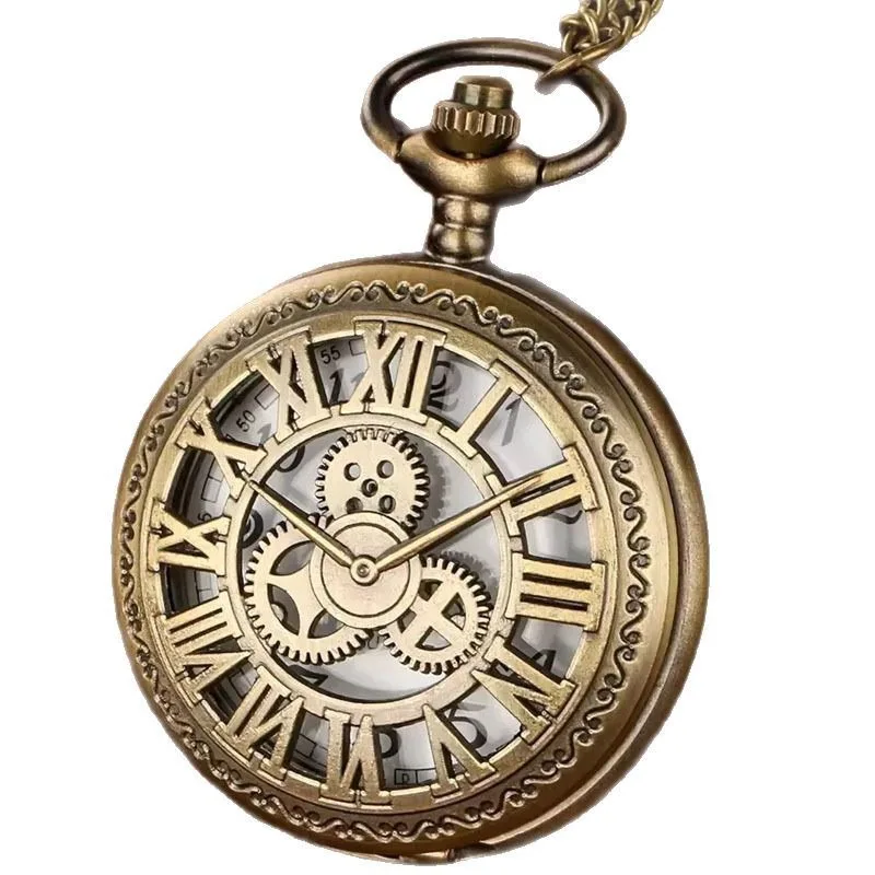 10 шт./лот, ретро стимпанк, подарок на день рождения, кварцевые карманные часы с цепочкой, аксессуары в старом стиле, ожерелье, кулон для мужчин