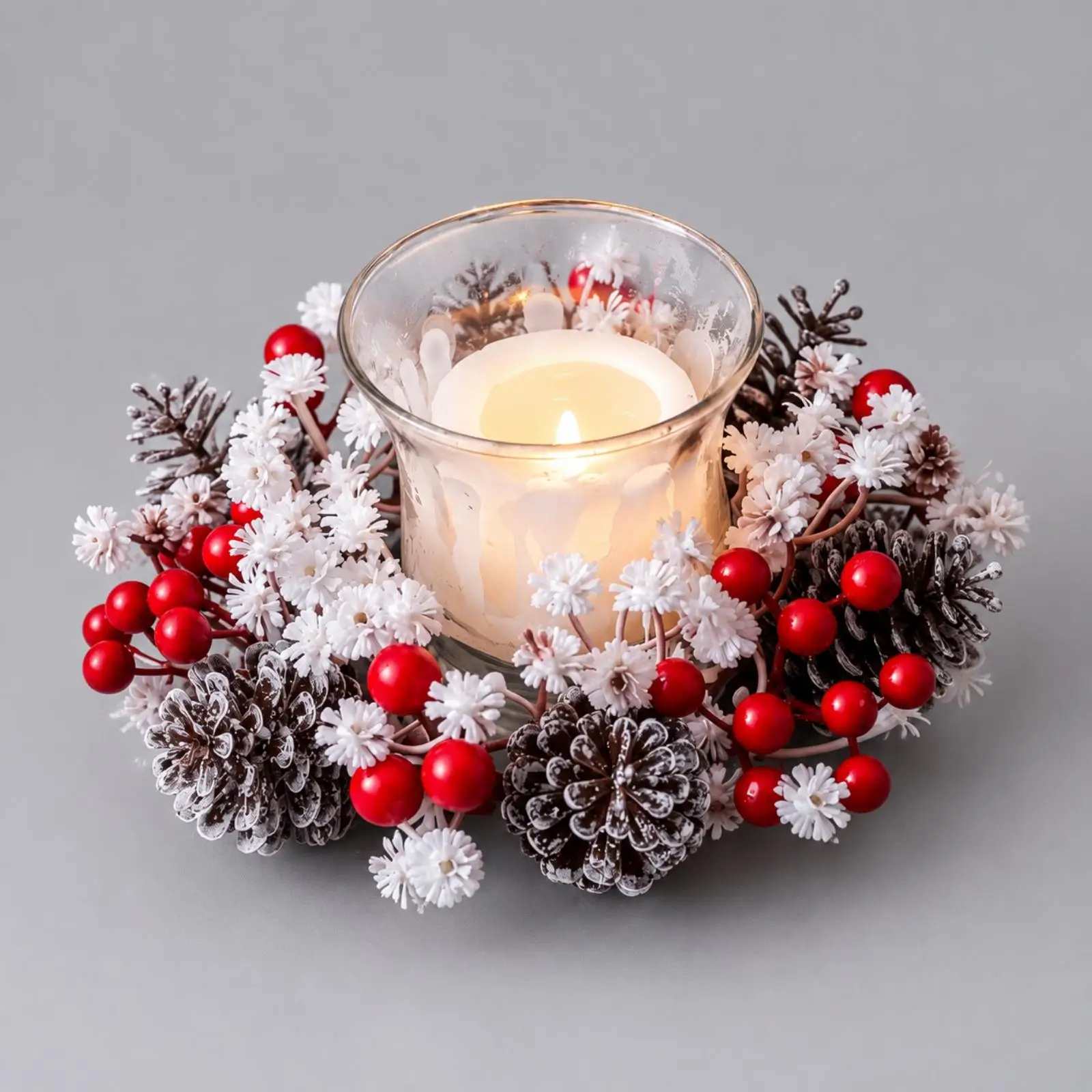 Festive Candle Ring Wreath Artificial Floral Centerpiece for Dining Table Coffee Table Christmas Display