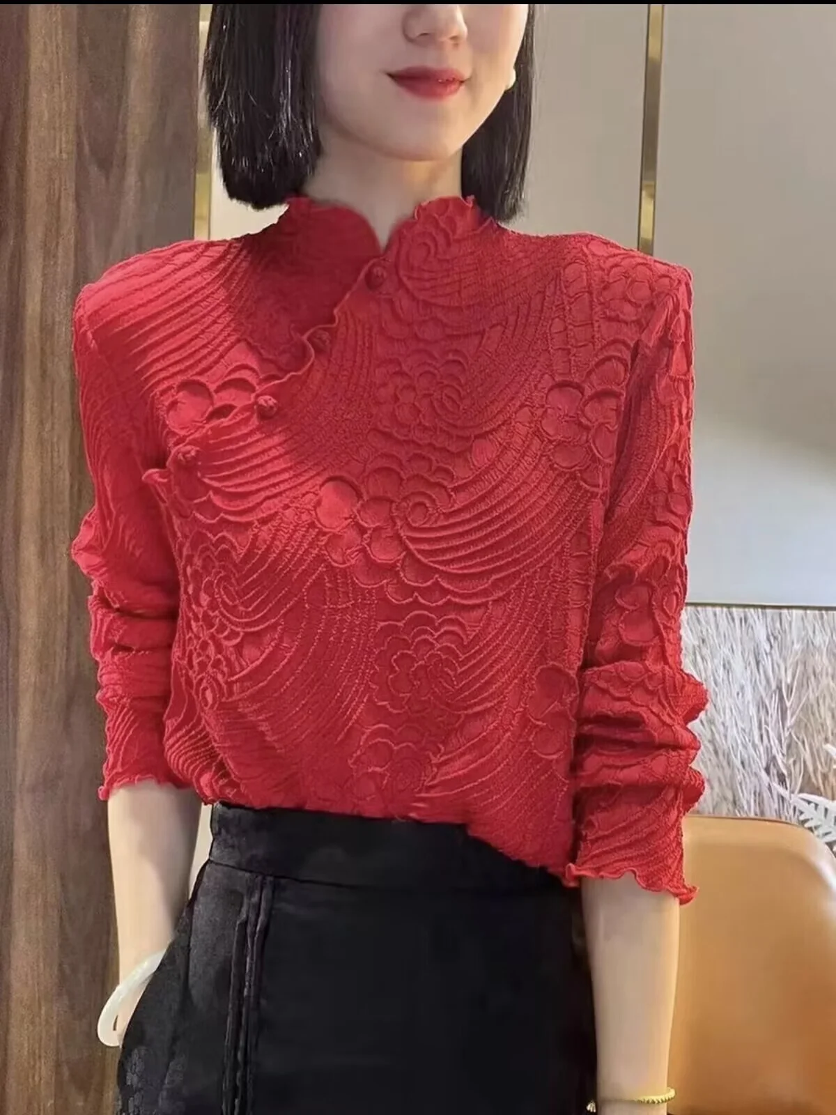 

Элегантный женский топ с коротким рукавом и длинным рукавом, с тяжелой вышивкой, эластичный, плиссированный, в новом китайском ретро-стиле, национальный стиль, для повседневной носки