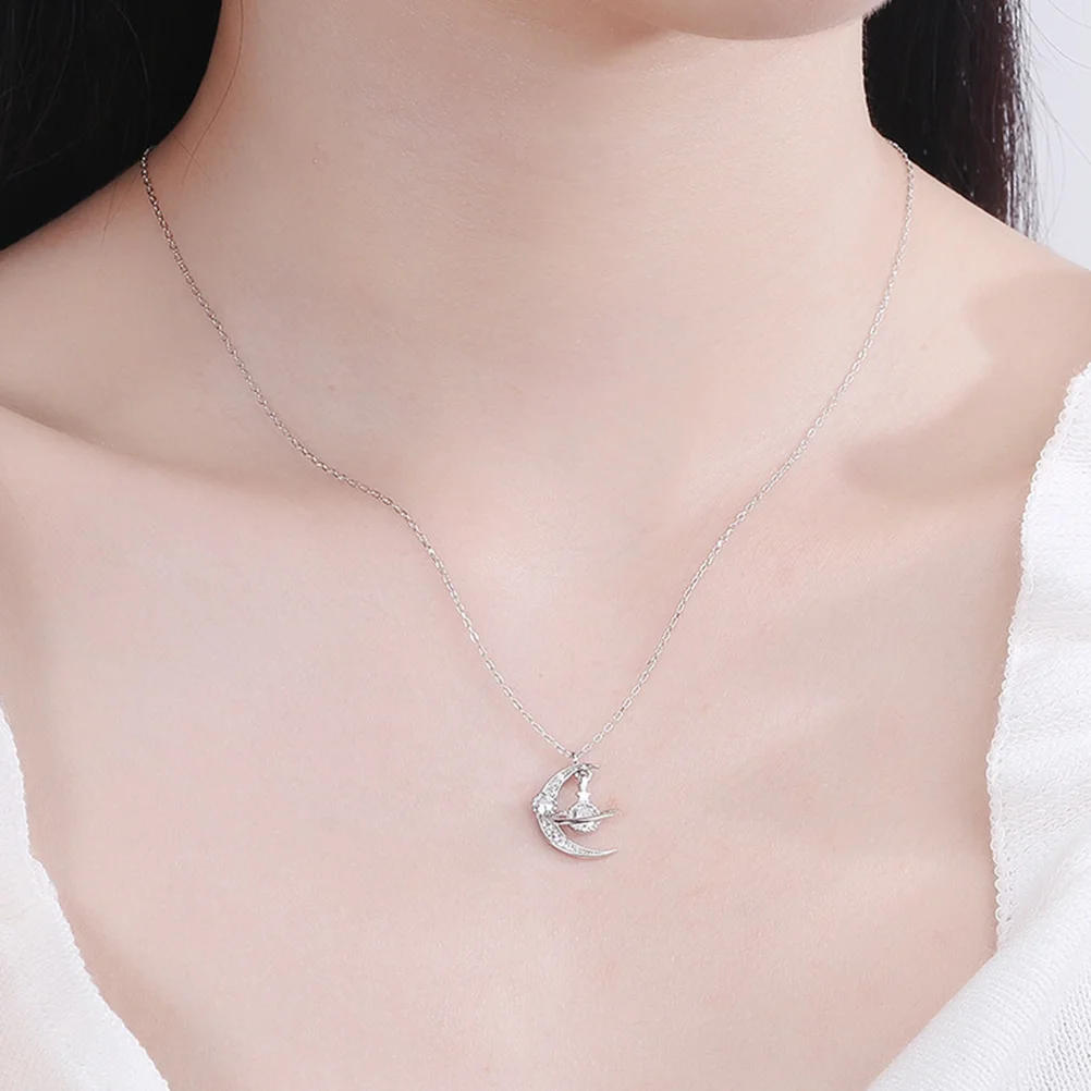 

Full Diamond Wishing Planet Necklace Elegant Silver Sterling Pendant Necklace Jewelry Pendant Sweater Chain Birthday Gift