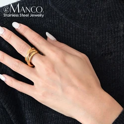 eManco Fashion Stainless Steel Gold Plated Wide Ring, Simple for Women's Party, Delicate Jewelry, Classic Gift Rings