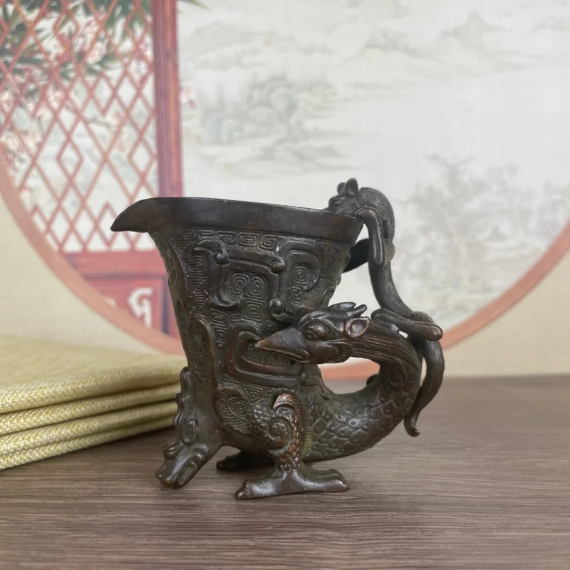 

Alloy Glass Dragon Three-Legged Home Decor Craft Ornament Antique Warring States Wine Cup