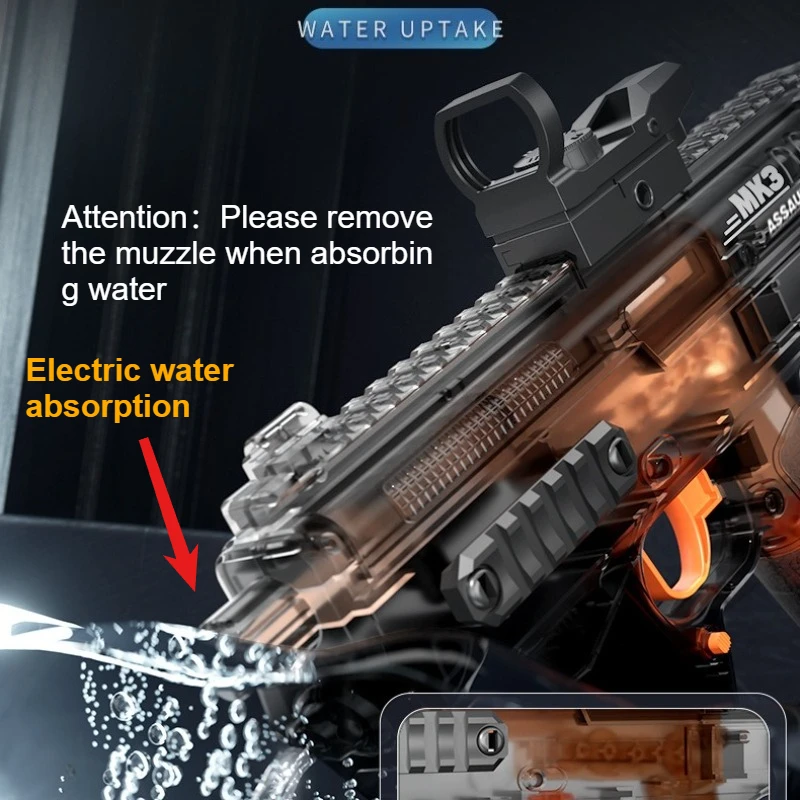 Brinquedo de pistola de água de tiro contínuo automático com pistola de água LED Blaster Spray Brinquedo de piscina de verão para crianças meninos presente