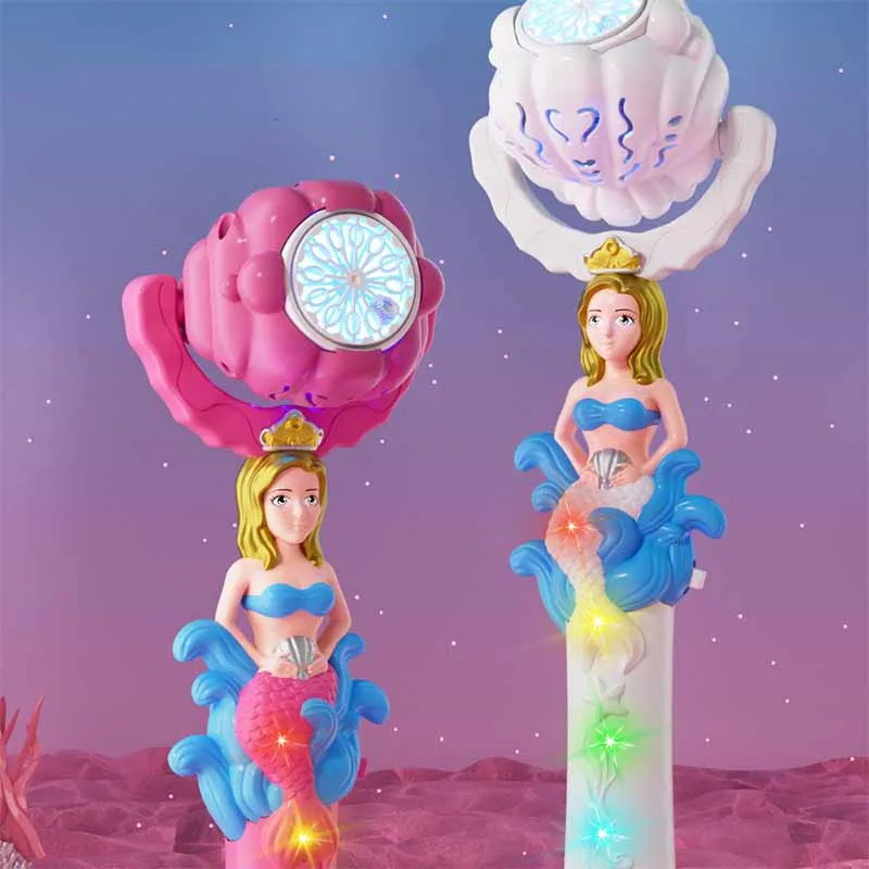 Hot Selling With Lights Cute Mermaid Princess Bubble Wand Bubble Machine Creative Fun Automatic Kids Bubble Machine Toy Gifts