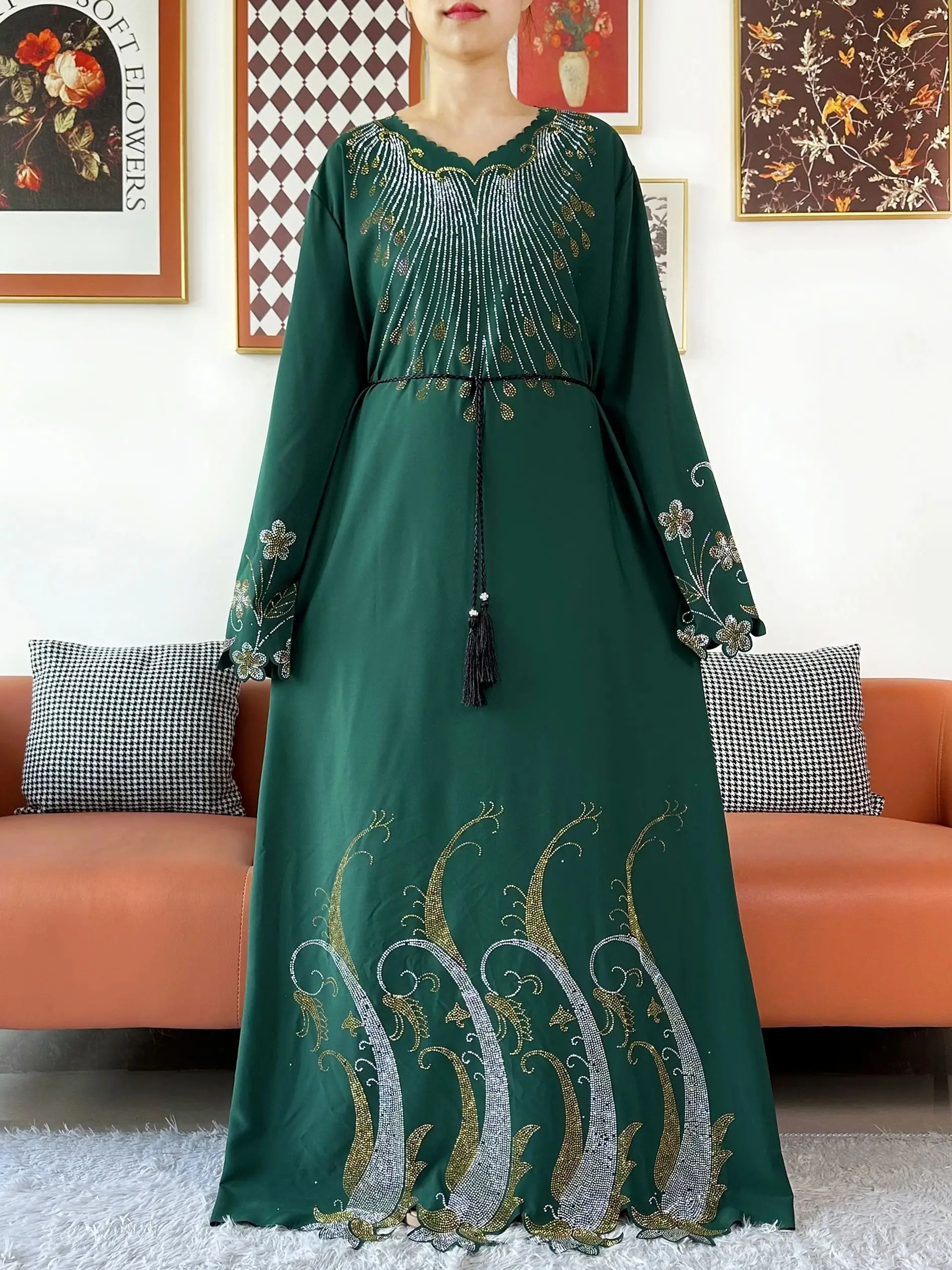Sukienka muzułmańska Dubai Diamond 2025 Fashion, elegancka, skromna, arabska, damska, hidżab, długi rękaw, szyfonowa abaja, odzież islamska turecka