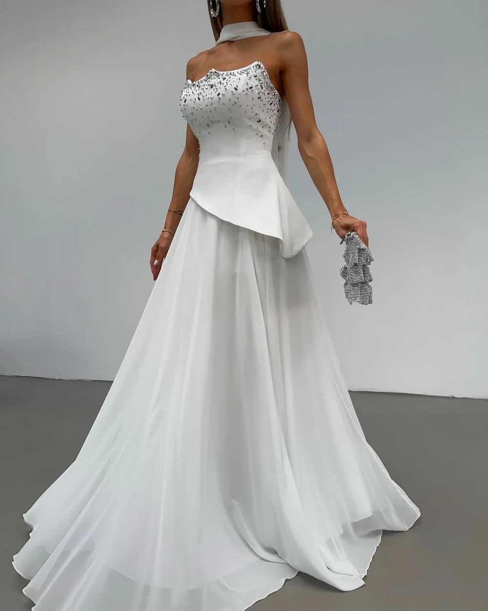 

Индивидуальные одинаковые джерси с блестками и складками, длинные платья трапециевидной формы без бретелек, на заказ, для встречи выпускников в китайском стиле