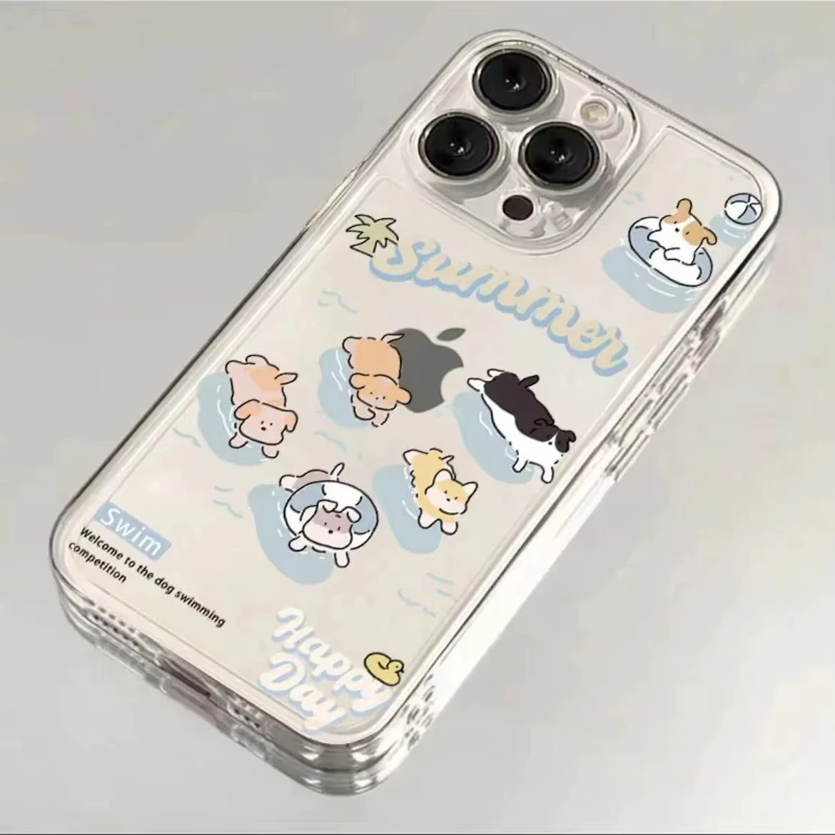 Puppy Pool Party Phone Case For iPhone 16 15 14 13 12 11 Pro XS MAX 7 XR 8 7 Plus Clear Cover Fundas