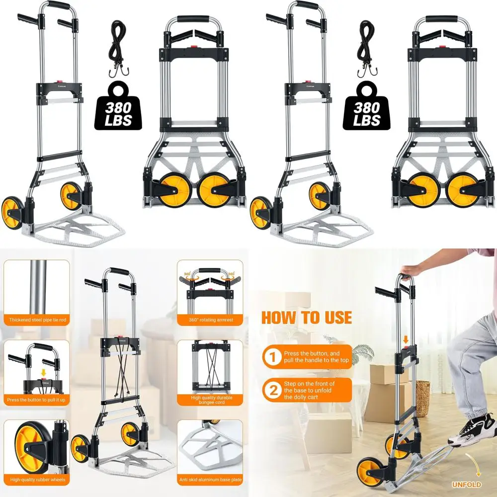 

Aluminum Heavy-Duty Folding Hand Truck with 380 LB Capacity, Portable Telescoping Handle and Wheels for Moving