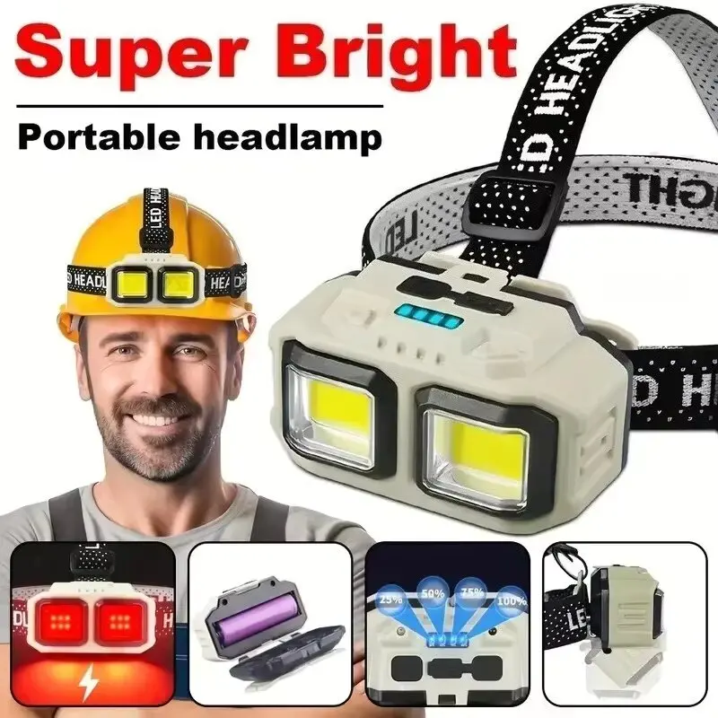 High Power LED COB Headlamp Motion Sensing Hands-Free Design Rechargeable Waterproof Durable Night Lighting Head Torch