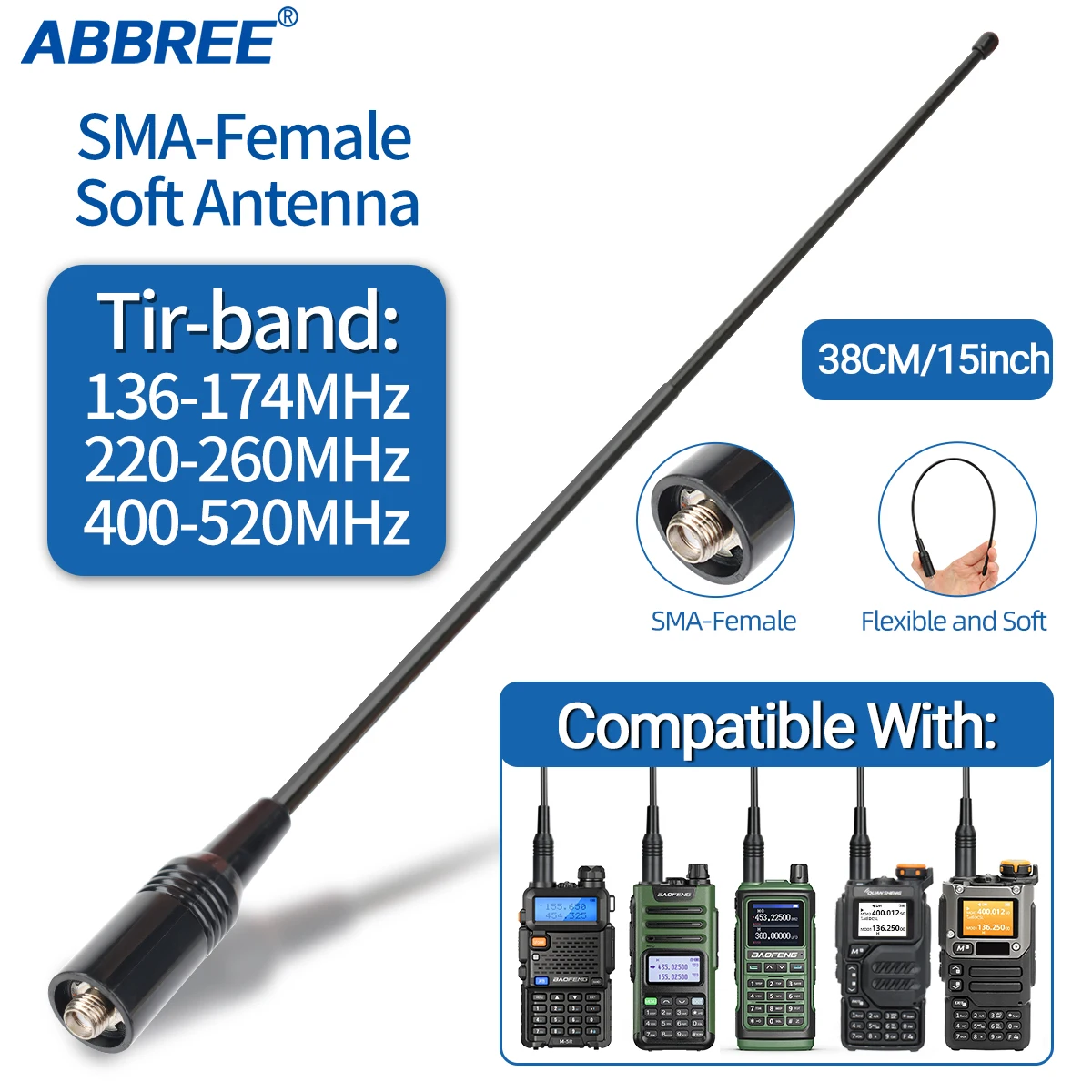 Antena Tri Banda 144/220/430MHz SMA hembra Quansheng Baofeng