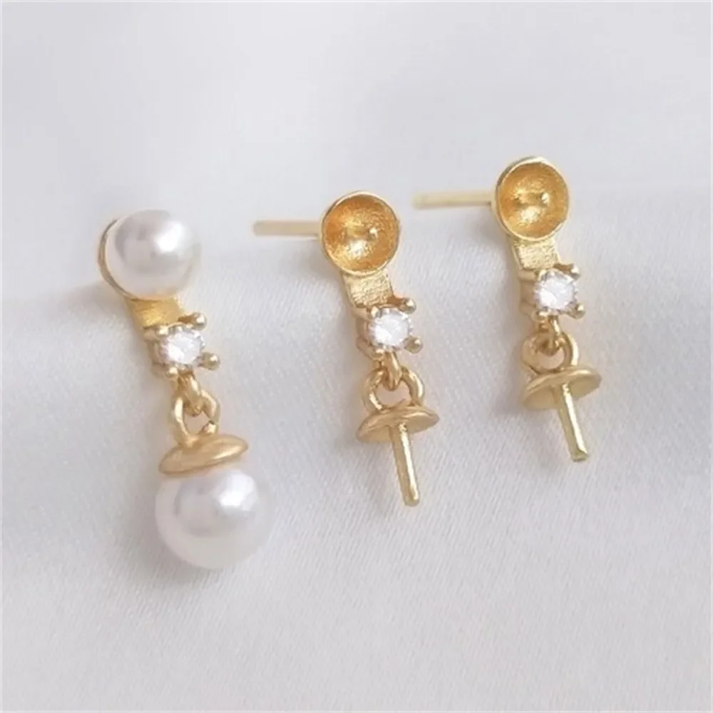 

925 Silver Ear Needle 14K Gold Half Hole Pearl Bracelet Ear Stud Hanging Sheep Eye DIY Sticky Bead Pendant Ear Jewelry Material