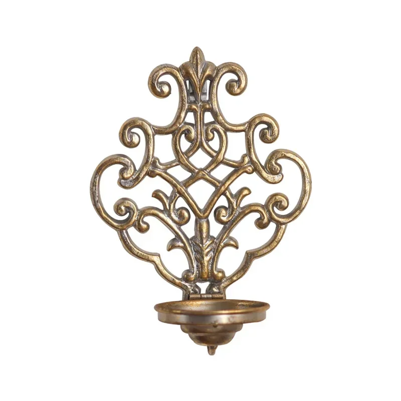 European light luxury, hollow carved wrought iron wall, hanging candlestick