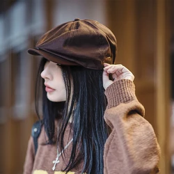Maden Women's Vintage Beret Hat Flat Top Newsboy Cap Autumn Winter Casual Retro Solid Hat with Elastic Back