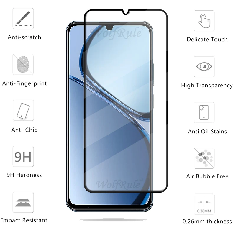 Protector de pantalla de vidrio templado 6 en 1 para OPPO Realme C63, cubierta completa de pegamento para Realme C63