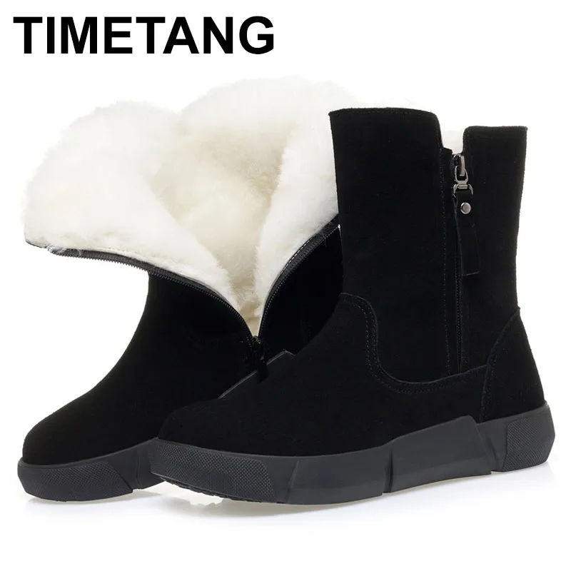 

Premium Cow Suede Real Leather Wool Boots Warm Snow Boots Flat Platform Increase Shoes Winter Women Boots Plus Size