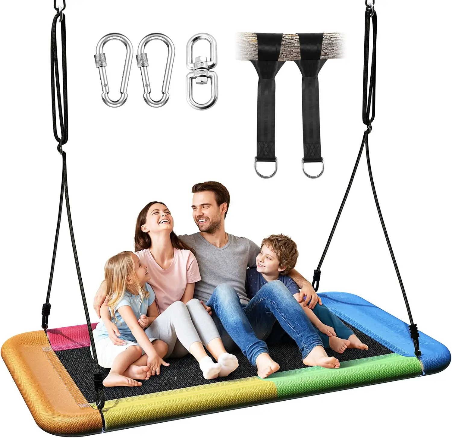 Baumschaukel für Kinder und Erwachsene, 60" wasserdichte rechteckige Plattformschaukel, 700lbs Heavy Duty mit verstellbaren Trägern, Regenbogen