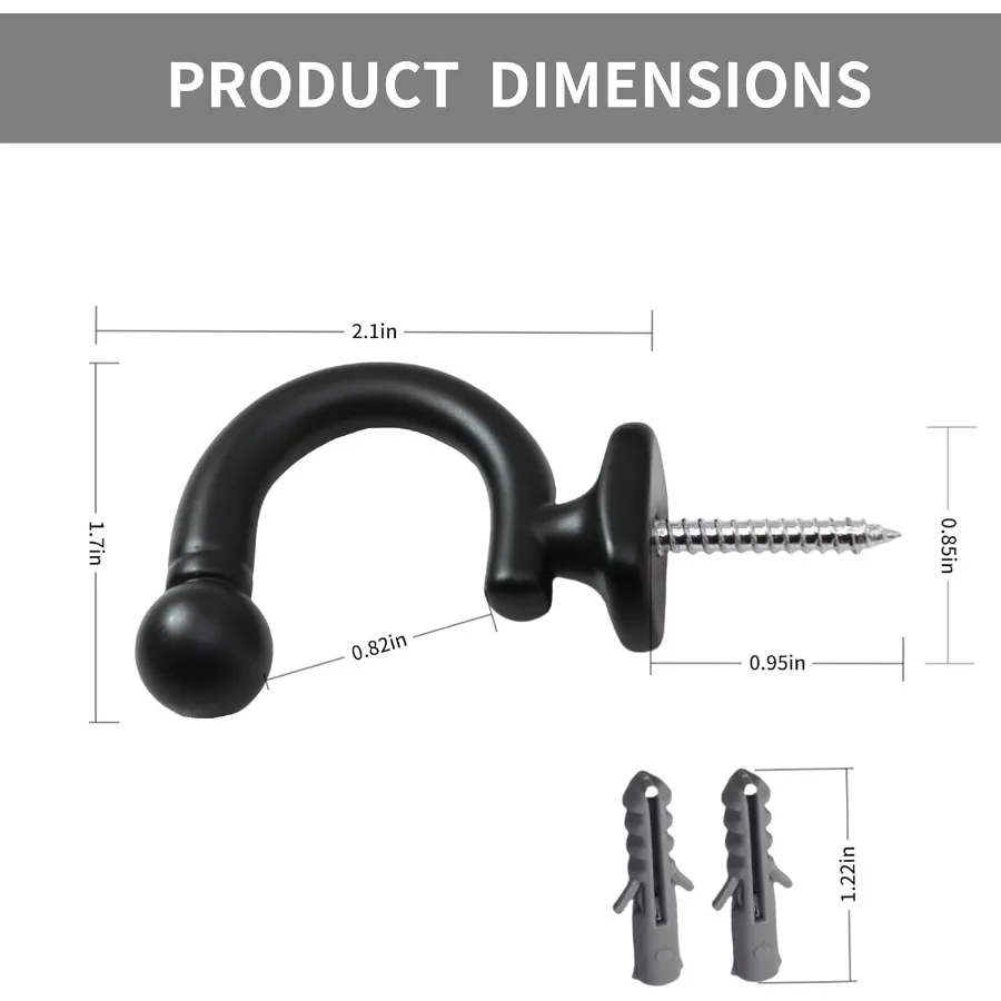 Confezione da 4 fermacravatte per tende in lega di zinco per fermacravatte per tendaggi montate a parete in nero opaco Ganci fermacravatte per tende durevoli ed eleganti