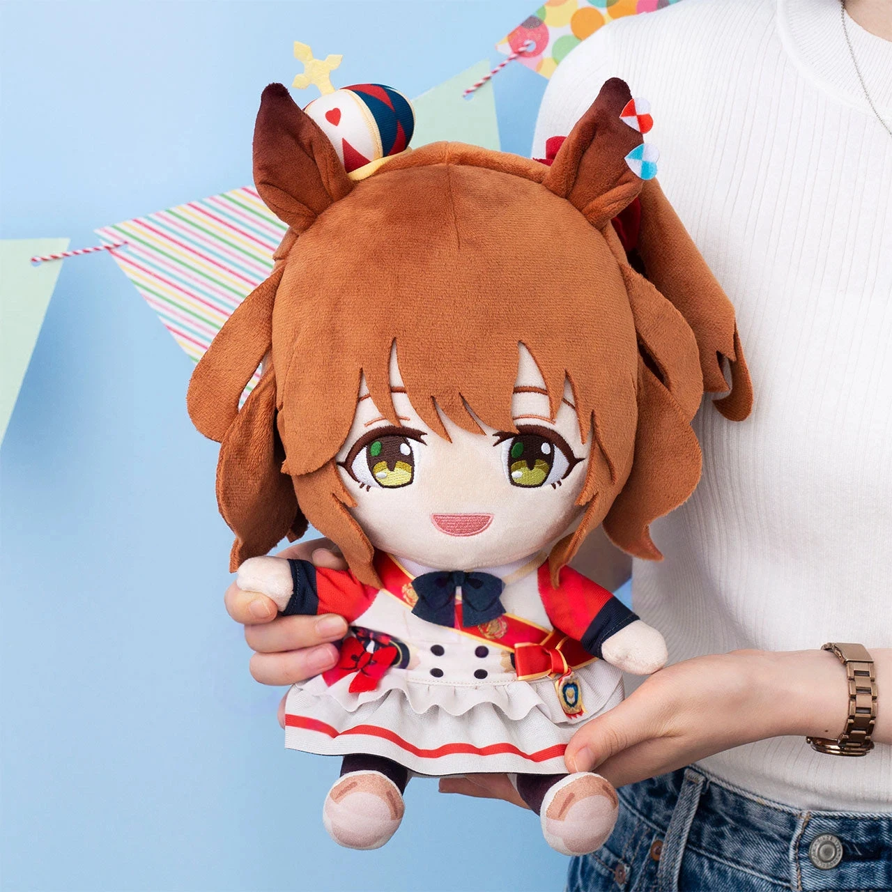 Umamusume Pretty Derby Aston Machan Anime Sitting Plush Doll Cosplay Dress Up Toys Kawaii Cotton Figure  Halloween Toy Gift
