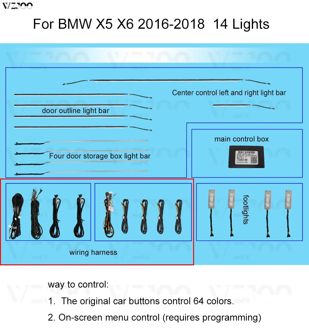 

Для BMW F15 F16 10/64 цветов 2011-2018 Автомобильная декоративная светодиодная лента с окружающим освещением для X5/X6 Тюнинг автомобильных аксессуаров