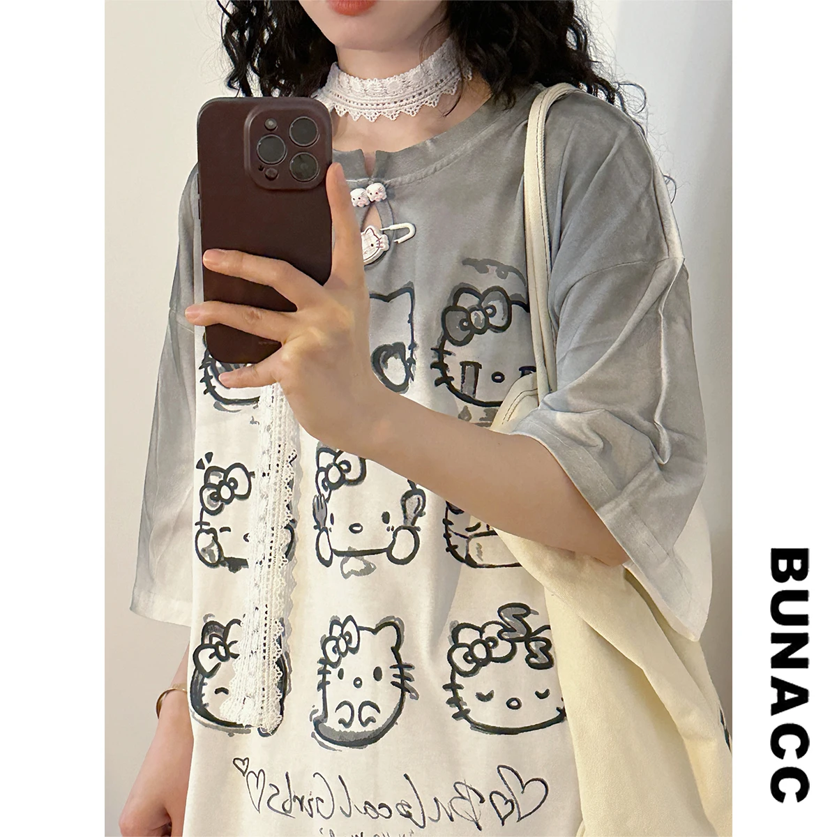 

Kit adient Hollow out round Ne ort Sve T-irt Women's Summer Faion Street Sle Loose Fit Regular Length