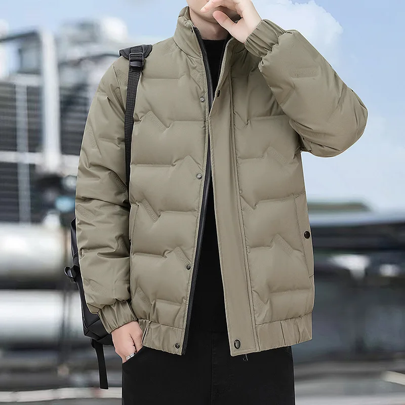 الشتاء رجل أسفل سترة رشاقته الباردة واقية الوقوف طوق سستة معطف الذكور بلون طويل الأكمام الدافئة خفيفة الوزن الرجال ملابس خارجية #4