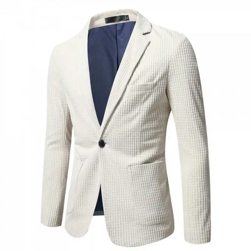 

Spring 2025 Men's Slim Fit Briti Sle Corduroy Casual Suit Jaet Youth Faion Urban Seven Sve Button Decorated Thi