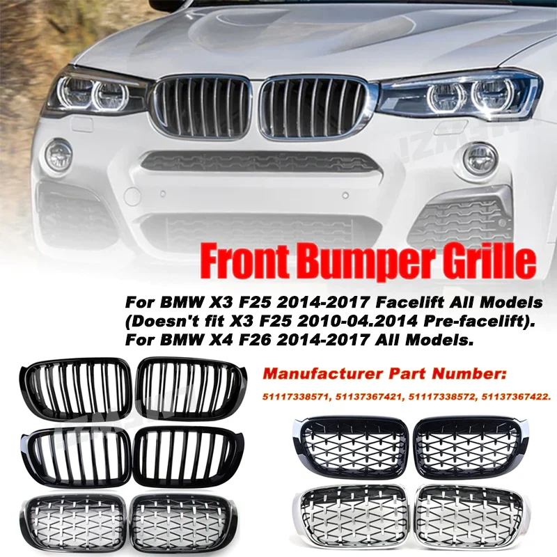 

For BMW X3 F25 xDrive28i xDrive35i sDrive18d xDrive20d xDrive30d 2014-2017 Front Bumper Grill
