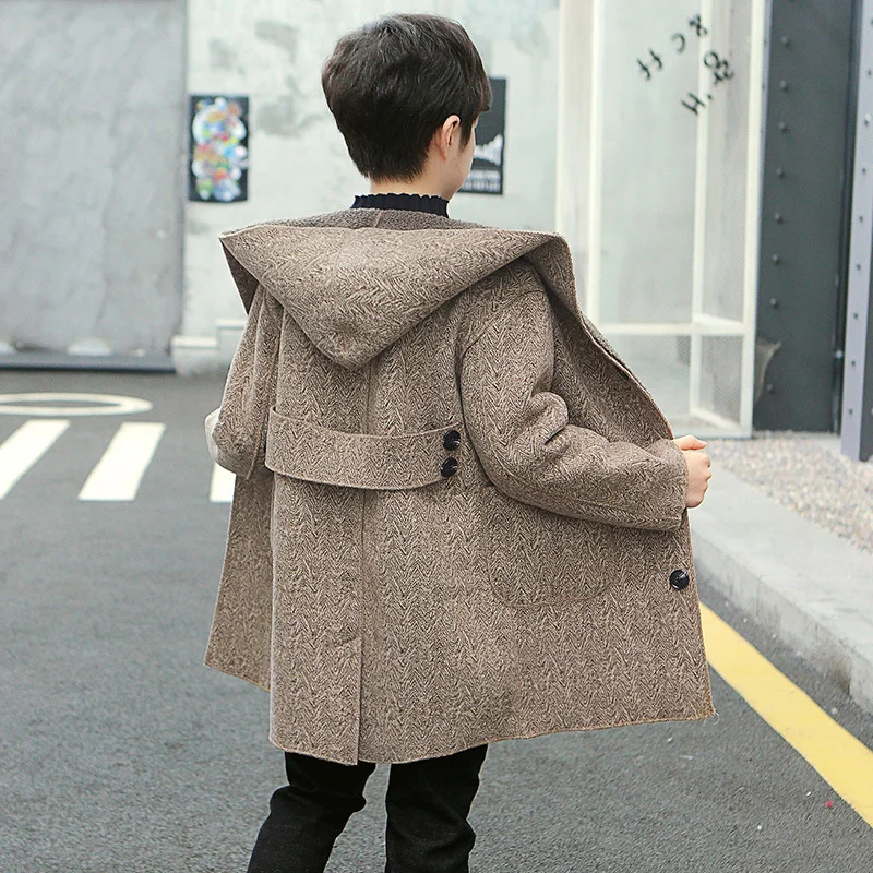 Girls Wool Coat Jacket Outerwear 2022 Khaki Thicken Velvet Winter Autumn Cotton Plus Size Windproof Children\'s Clothing