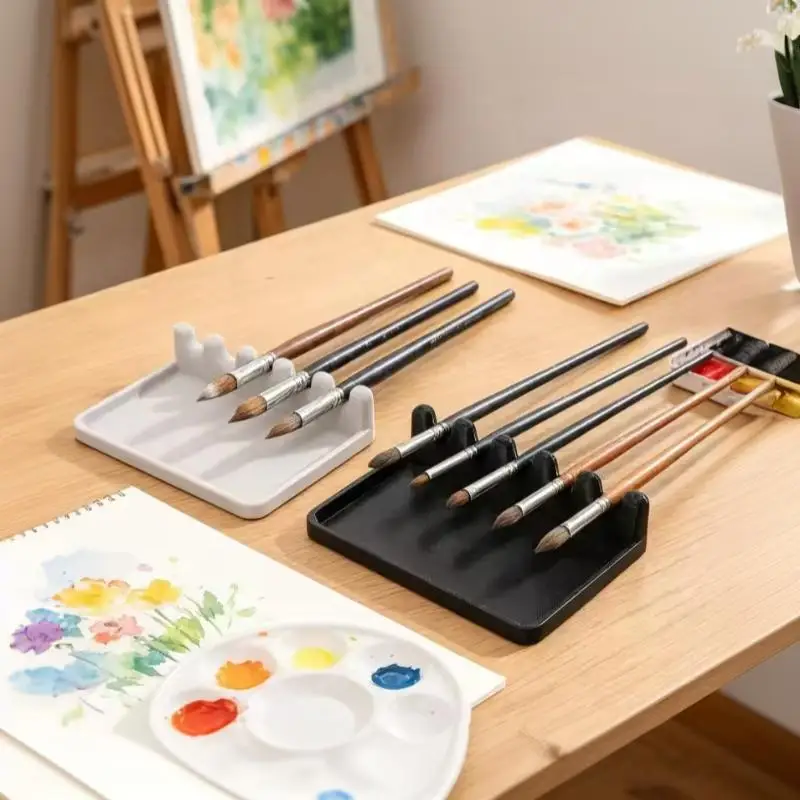 3D 5 Slots Paint Brush Holder With Drip Tray Portable Water Coloring Brushes Organizer Desktop Brush Holders