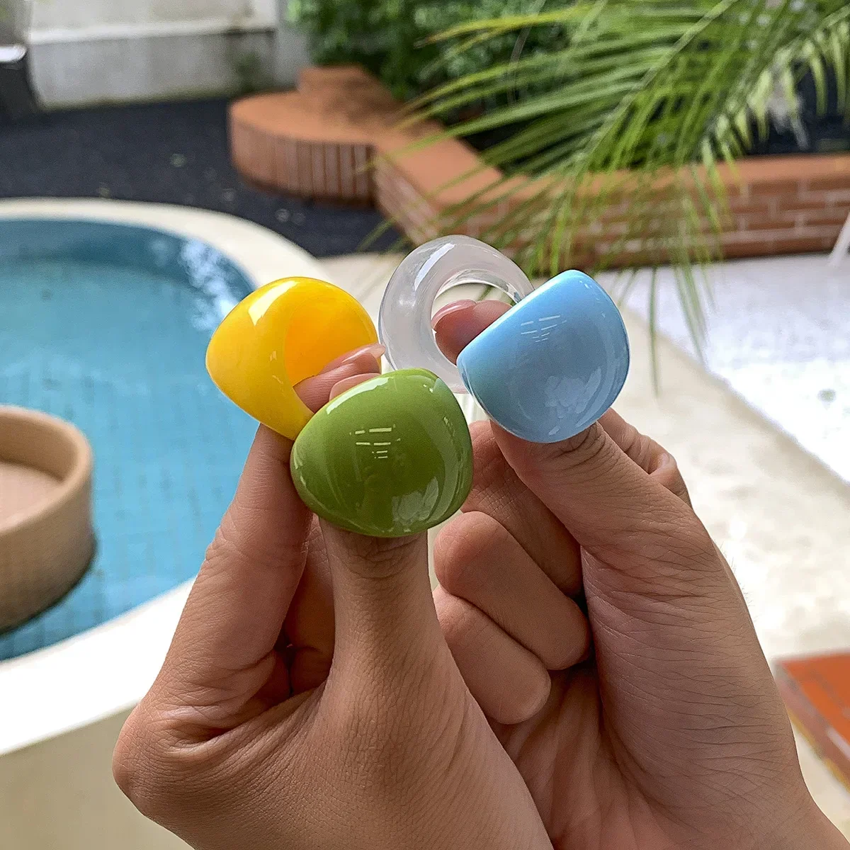 Personality Candy Color Big Rings Acrylic Geometric Chunky Ring Fashion Women Charm Colourful Rainbow Resin Knuckle Finger Rings