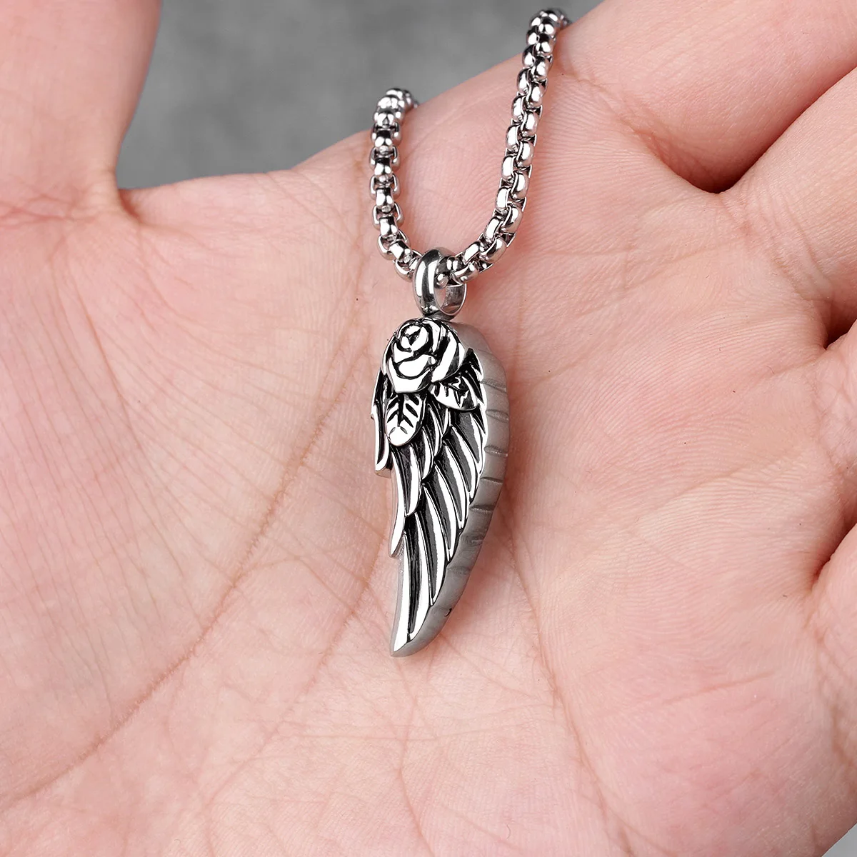 Rose Wings Animal Mens Long Necklaces Pendants Chain Punk Hip Hop for Boy Male Stainless Steel Jewelry Creativity Gift Wholesale