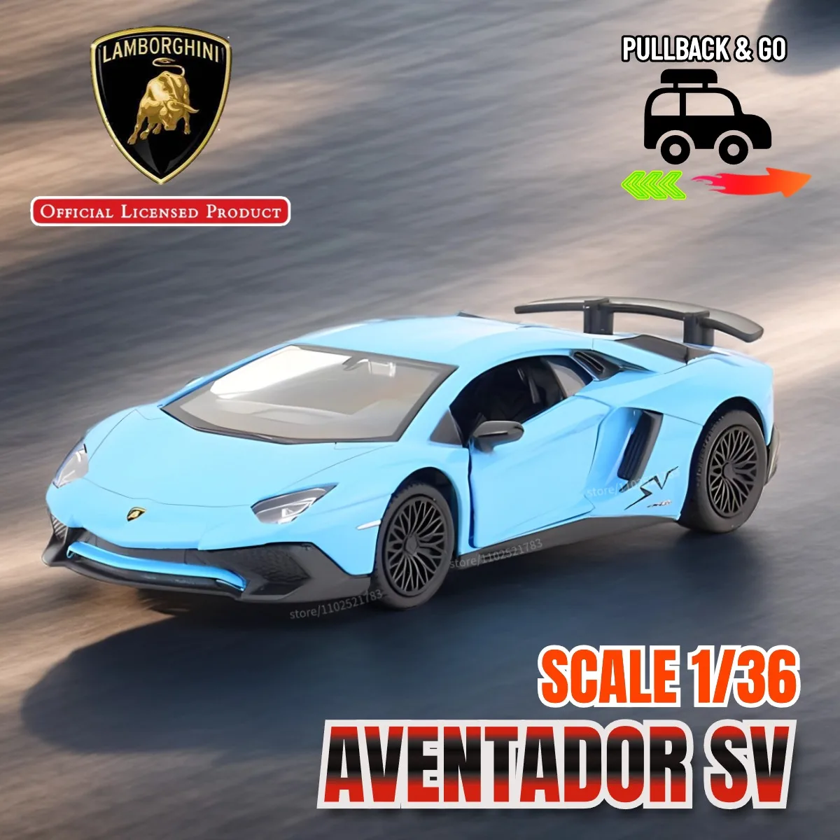 1/36 Lamborghini Aventador Replica Muscle Car Model Scale Metal Diecast Miniature Art Pullback Vehicle Xmas Gift Kid Boy Toy