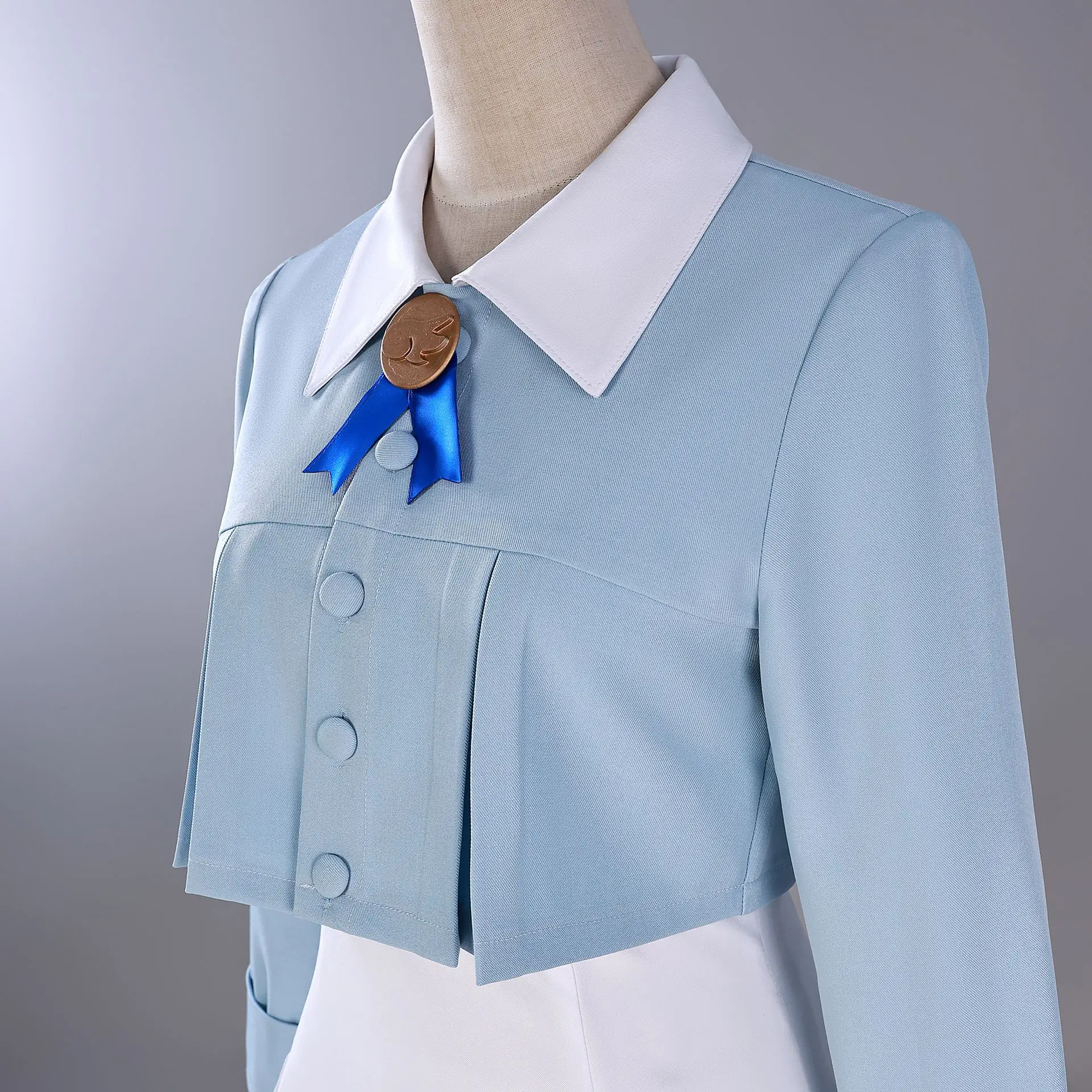 Halloween Anime Sakura Cosplay Costume Blue White Two Pieces Outfit Lapel Short Jacket Pleated Skirt Set Woman School Uniform - view 3
