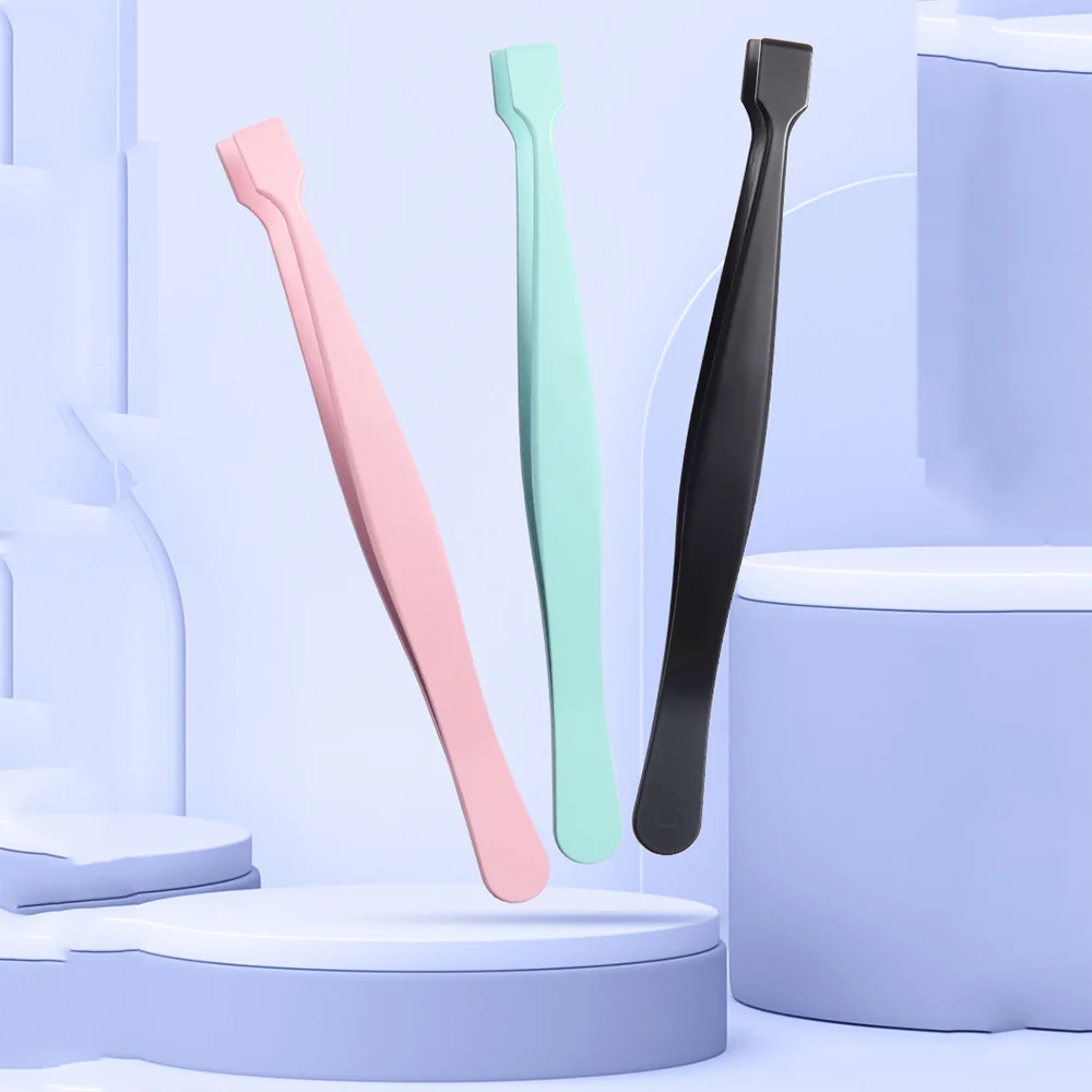 플랫 헤드 핀셋 스테인리스 스틸 속눈썹 접착 핀셋 가짜 속눈썹 핀셋 가벼운 무게 미용실 초보자용