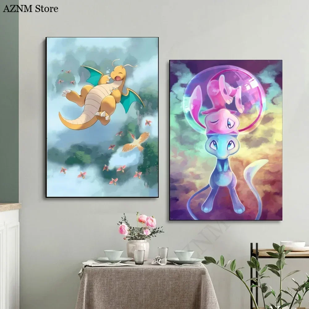 Pokemon Eeveelutions pintura decorativa lindo Eevee y con elementos florales arte de pared de alta calidad para decoración del hogar clásico
