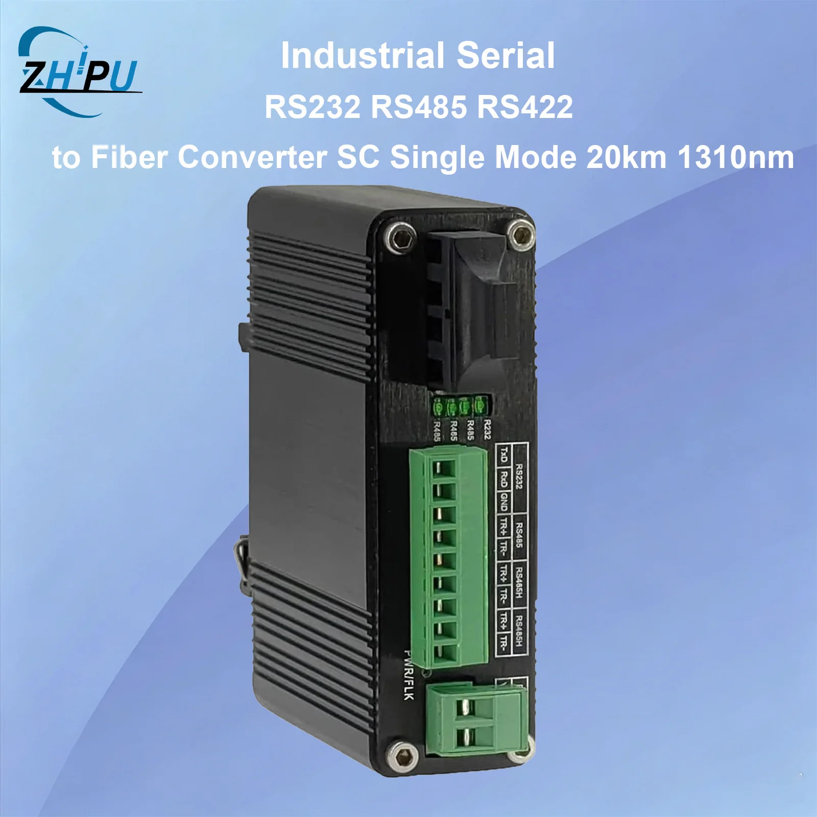 Industrial Serial RS232 RS485 RS422 to Fiber Converter Bidirectional High Speed Optic Modem SC Single Mode 20km 1310nm Din Rail