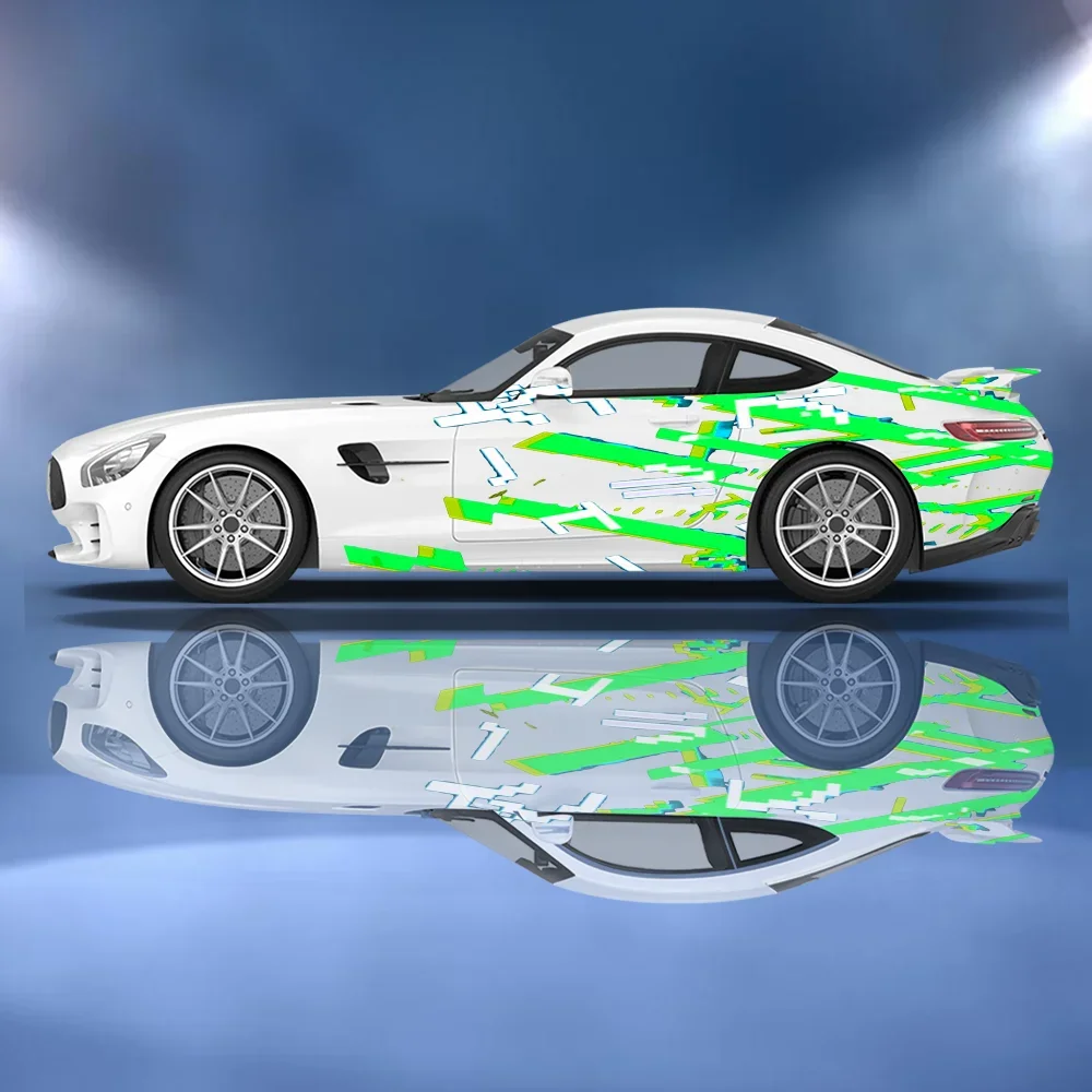 Green Irregular Lines Graffiti Decor Car Side Sticker Vinyl Self-adhesive Paper Motorsport Paint Decal Suitable for Truck Suv