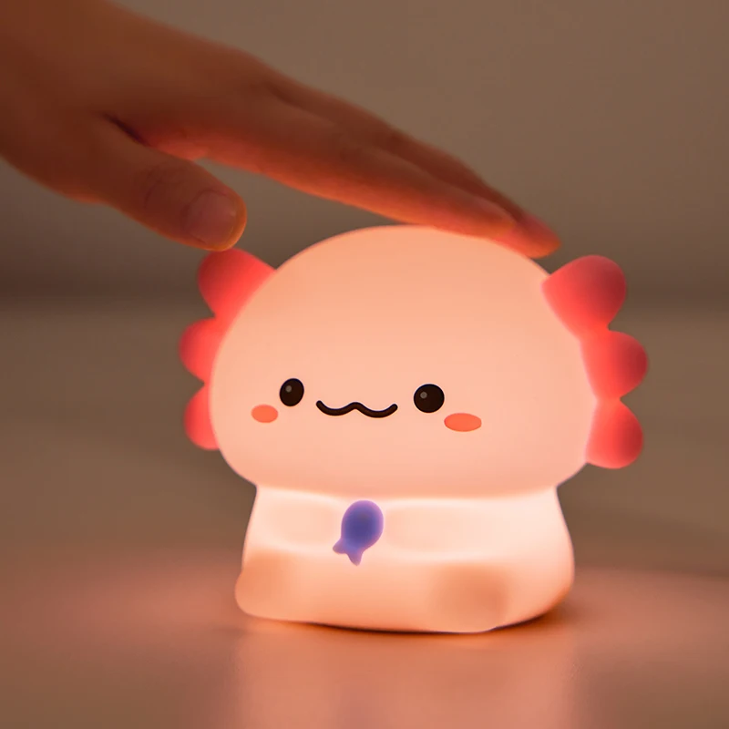 Axolotl lampka nocna dla dzieci śliczna silikonowa salamandra lampka do spania USB akumulator sterowanie dotykowe lampka nocna prezent urodzinowy dla dzieci