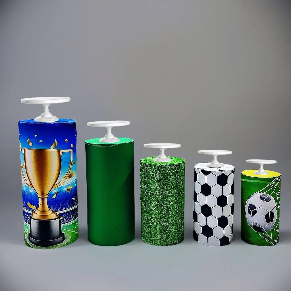 1 set (5 pezzi) coperture per cilindri calcio sport tema copertura piedistallo elastico per festa di compleanno baby shower tovaglia decorazione puntello