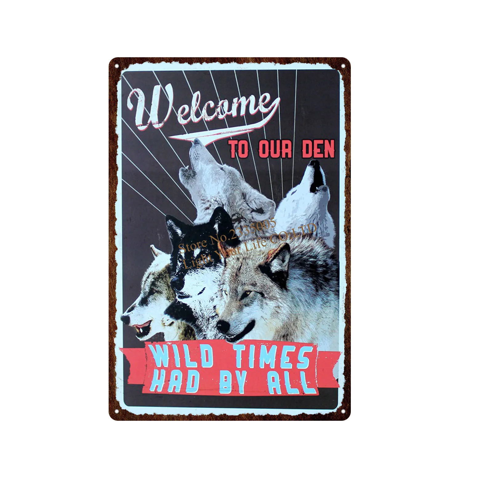 Hunting  Fishing  Wolf cave Metal Painting Retro signs Wall Bar Garage Home Art Decor Cuadros  Wall sticker  30X20CM Poster sign