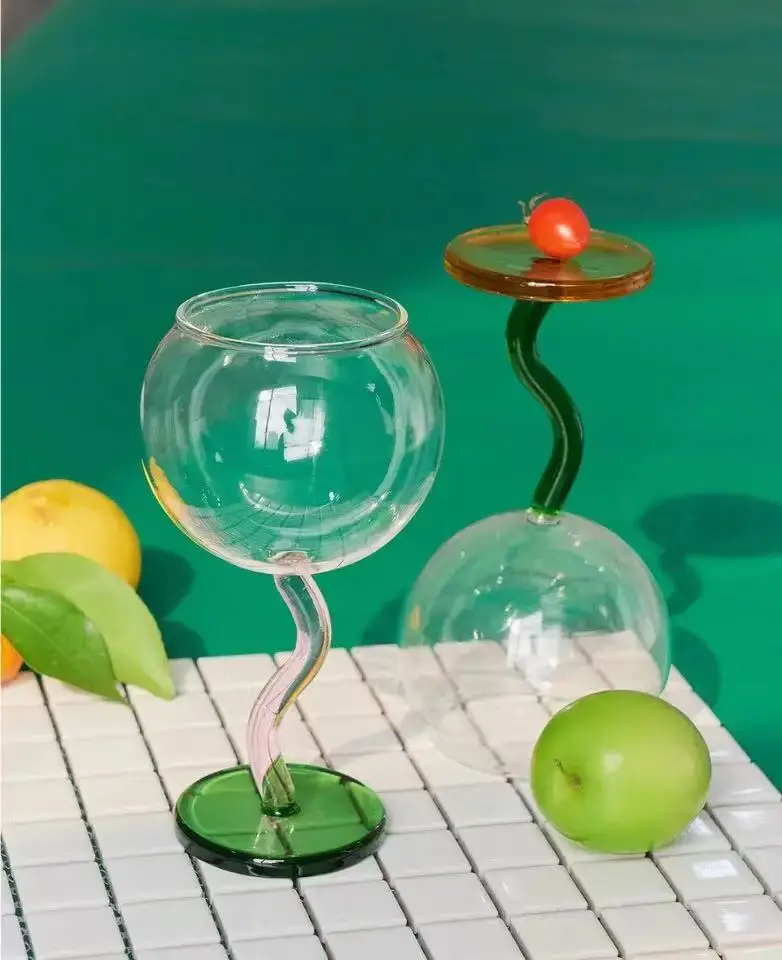 Korean-style Colored High-foot Bubble Cup High Borosilicate Glass Shaped Cute Red Wine Glass Afternoon Tea Dessert Cup