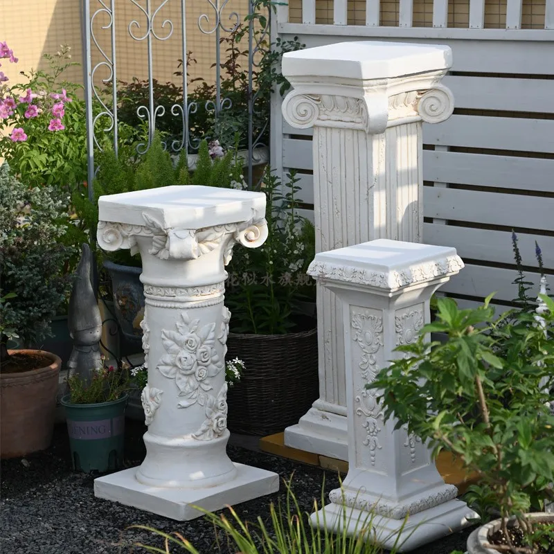 #%hEuropean retro Roman column flower pot ornament base stand sculpture antique outdoor pillar French imitation